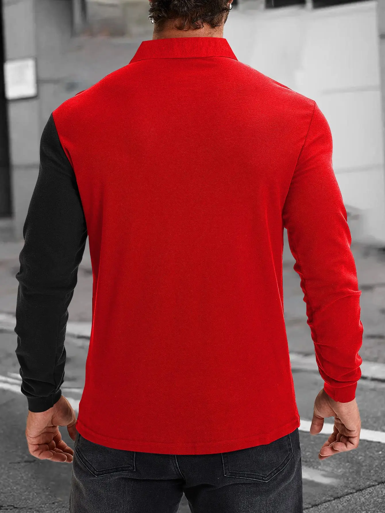 Men Long Sleeve Polo Shirt Blue Black Striped 2024 — feature 20