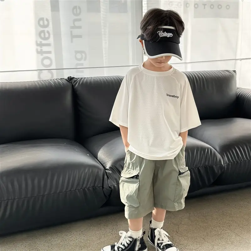 Haima Boys 2026 Summer Cool Grey Shorts T-Shirt Set