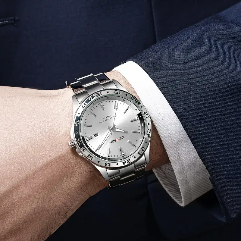 Men's Green Dial Quartz Watch with Stainless Steel Band - Image 8