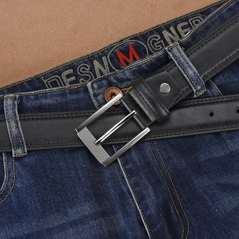 Men's Black Leather Belt with Silver Buckle 2026 - Image 5