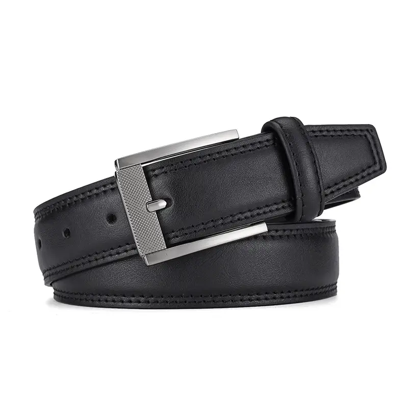 Men's Black Leather Belt with Silver Buckle 2026 - Image 9