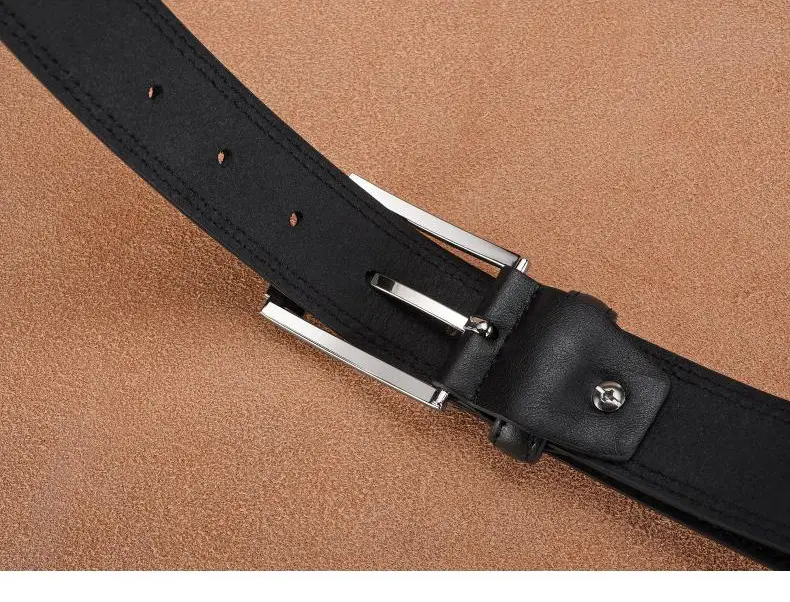 Men's Black Leather Belt with Silver Buckle 2026 — feature 11