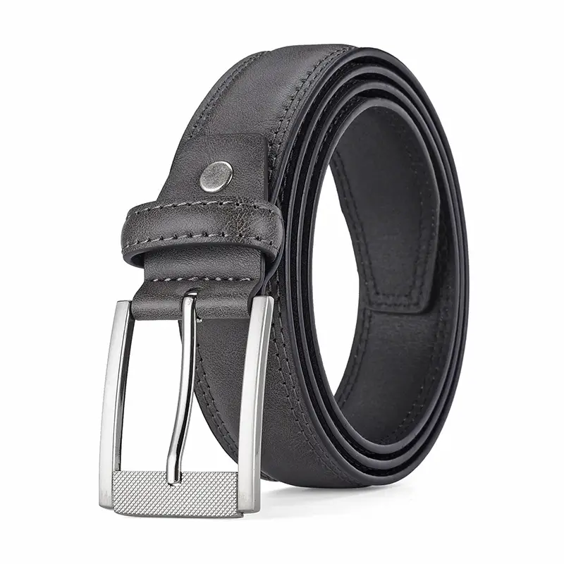 Men's Black Leather Belt with Silver Buckle 2026 - Image 3