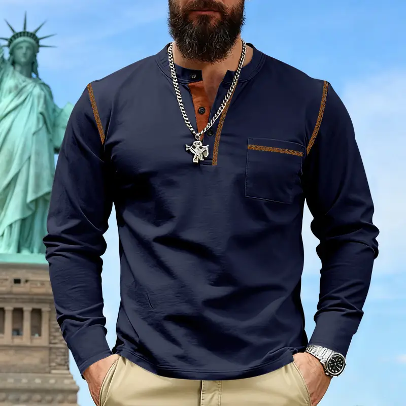 Maroon Long Sleeve Men's T-Shirt with Silver Chain - Image 8