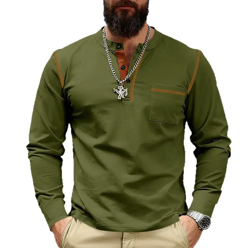 Maroon Long Sleeve Men's T-Shirt with Silver Chain - Image 11