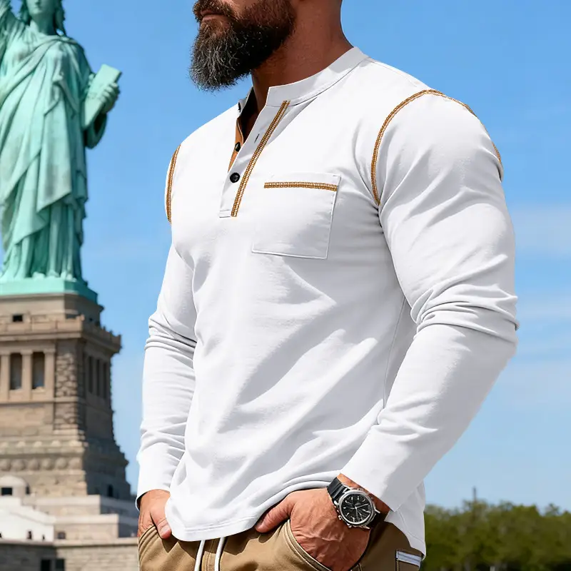 Maroon Long Sleeve Men's T-Shirt with Silver Chain — feature 10