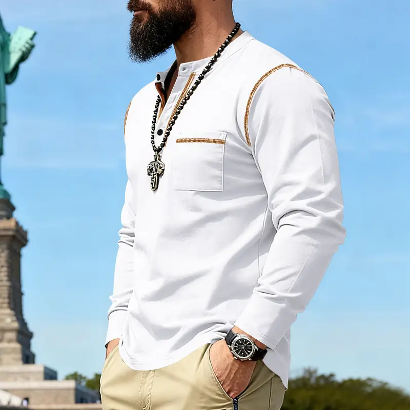 Maroon Long Sleeve Men's T-Shirt with Silver Chain — feature 11