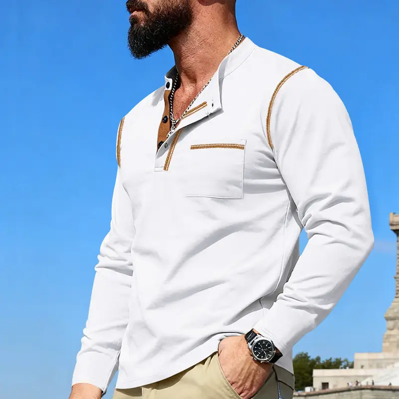Maroon Long Sleeve Men's T-Shirt with Silver Chain — feature 12