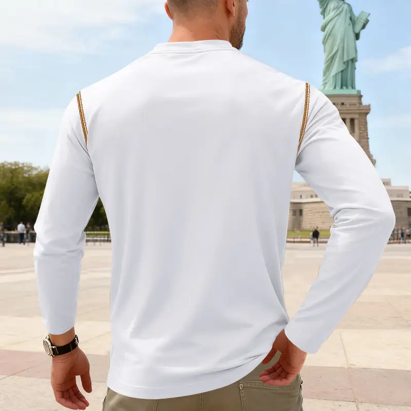 Maroon Long Sleeve Men's T-Shirt with Silver Chain — feature 13