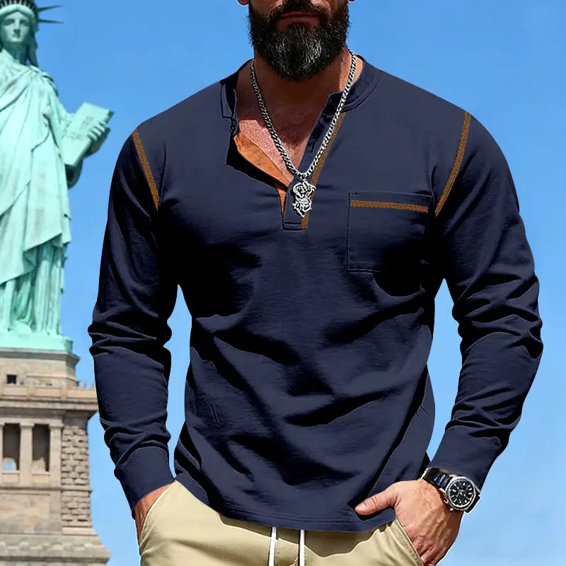 Maroon Long Sleeve Men's T-Shirt with Silver Chain — feature 20