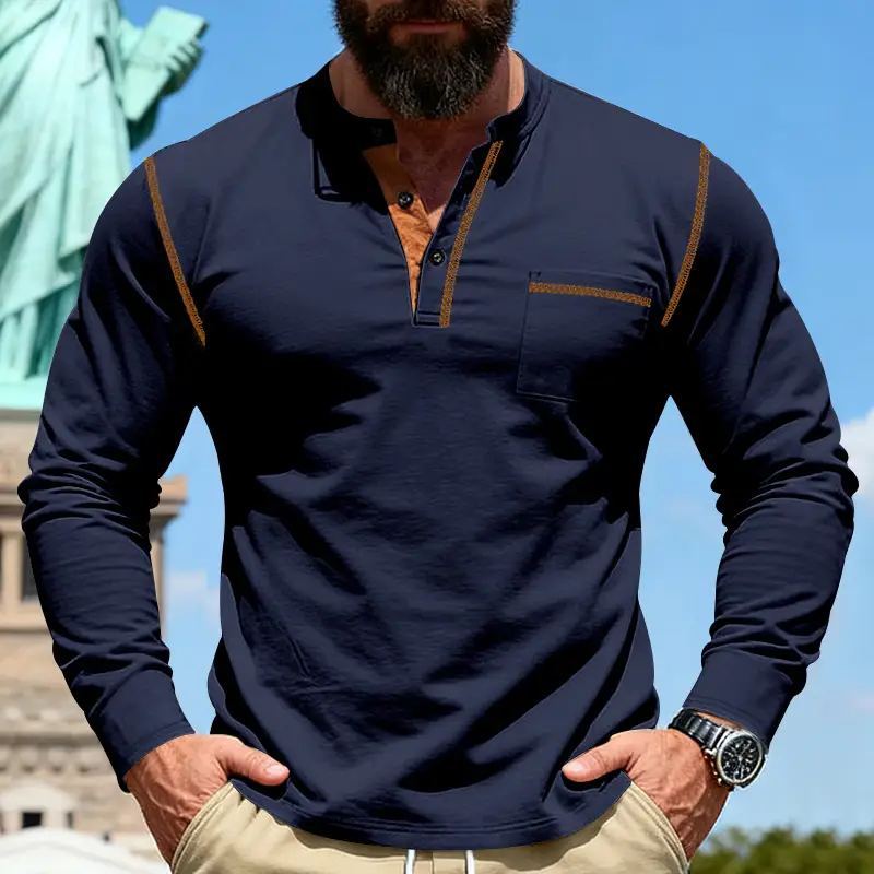 Maroon Long Sleeve Men's T-Shirt with Silver Chain — feature 21