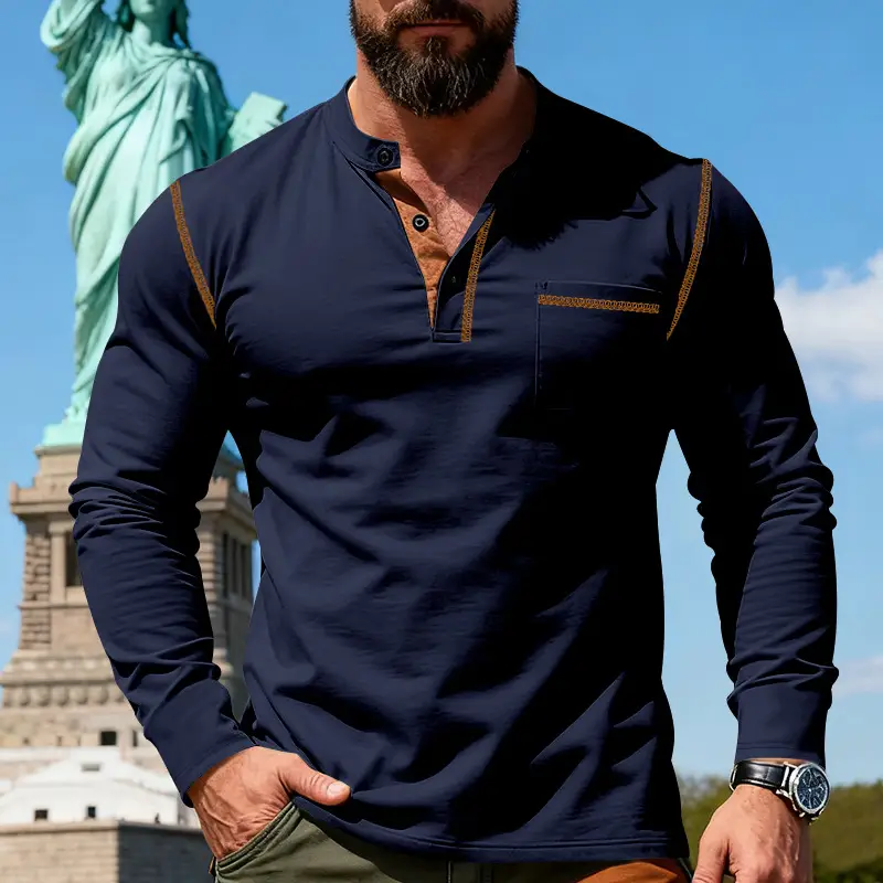 Maroon Long Sleeve Men's T-Shirt with Silver Chain — feature 22