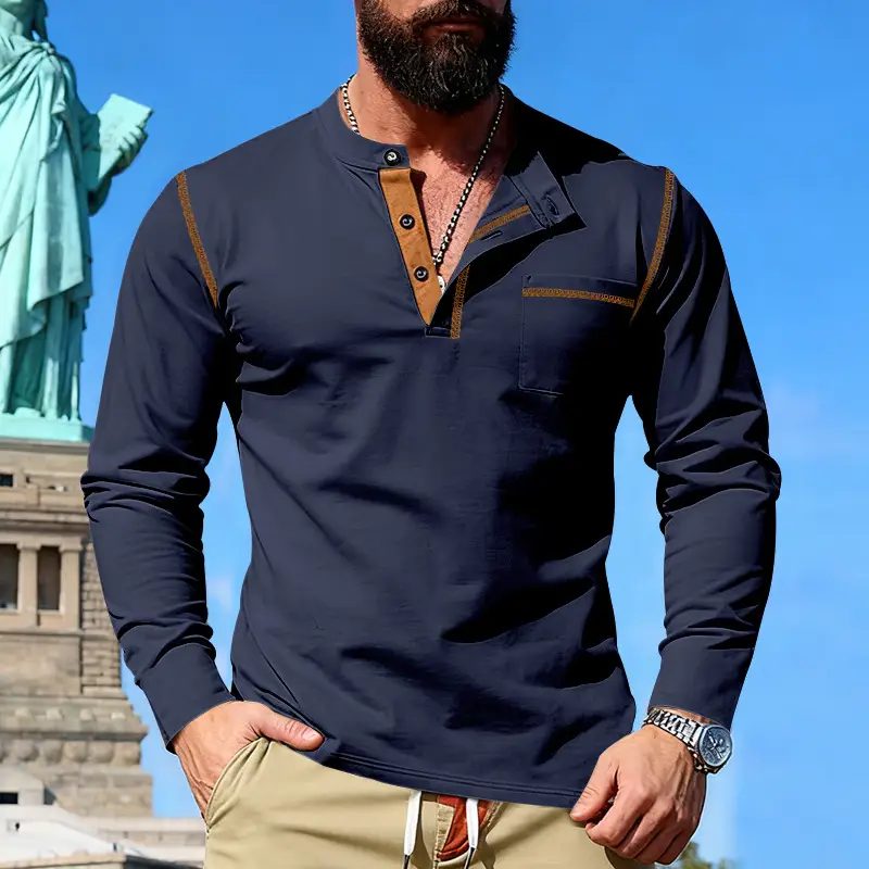 Maroon Long Sleeve Men's T-Shirt with Silver Chain — feature 23