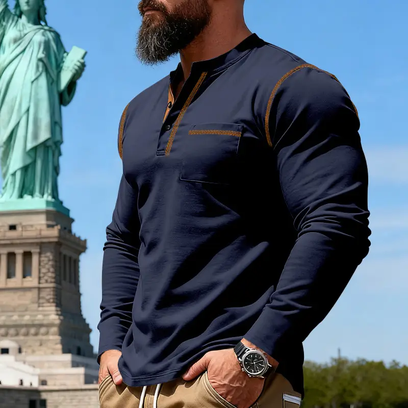 Maroon Long Sleeve Men's T-Shirt with Silver Chain — feature 24