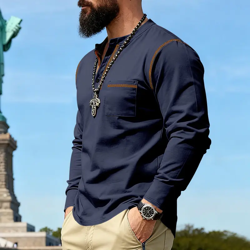 Maroon Long Sleeve Men's T-Shirt with Silver Chain — feature 25