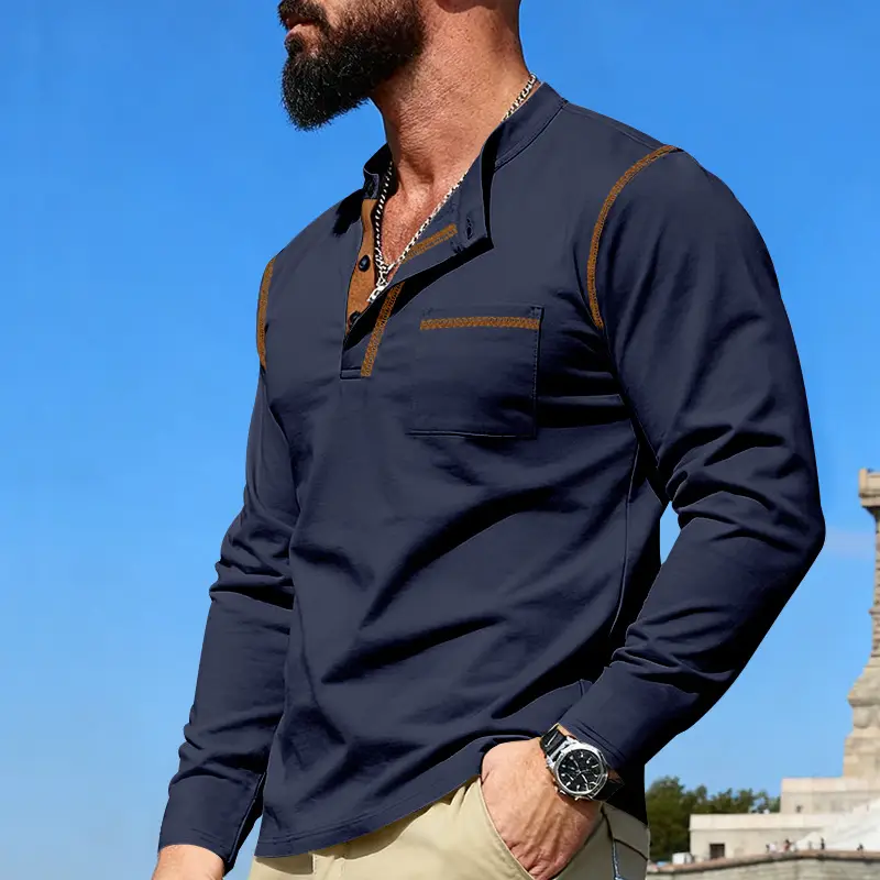 Maroon Long Sleeve Men's T-Shirt with Silver Chain — feature 26