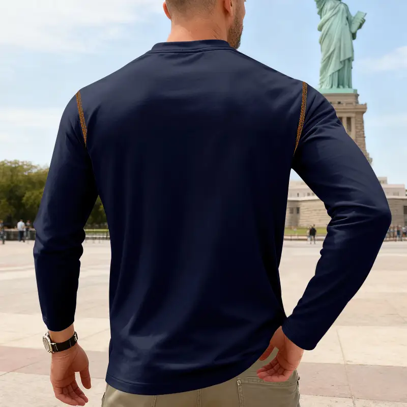 Maroon Long Sleeve Men's T-Shirt with Silver Chain — feature 27