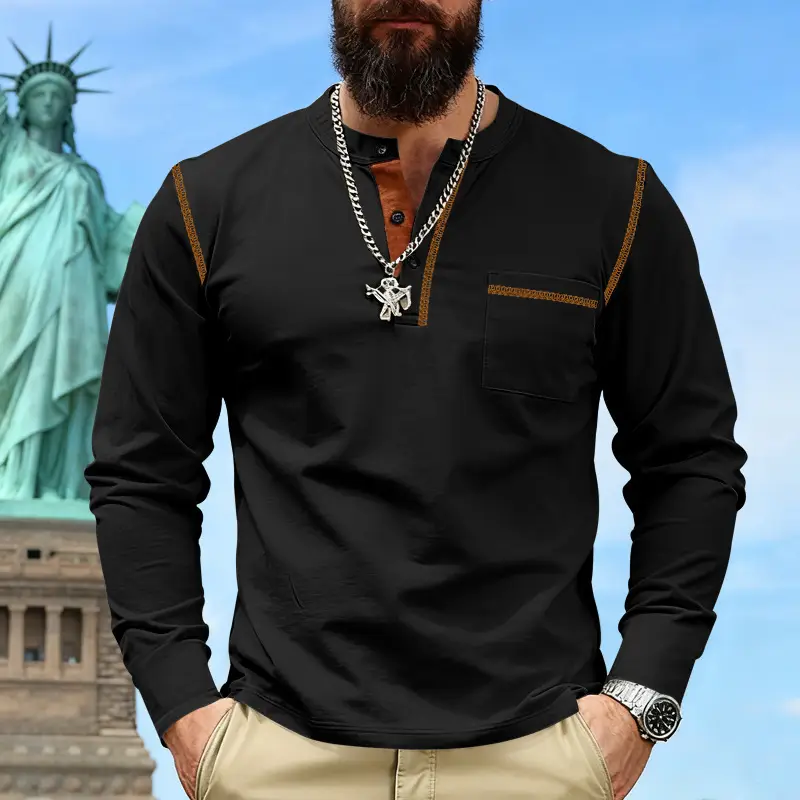 Maroon Long Sleeve Men's T-Shirt with Silver Chain — feature 33