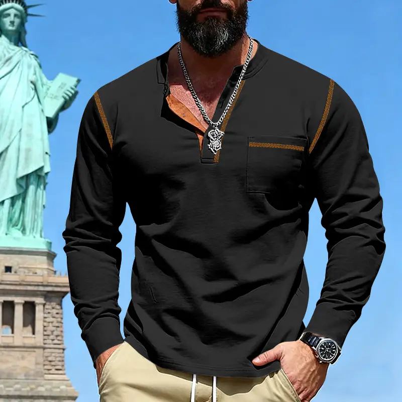 Maroon Long Sleeve Men's T-Shirt with Silver Chain — feature 34