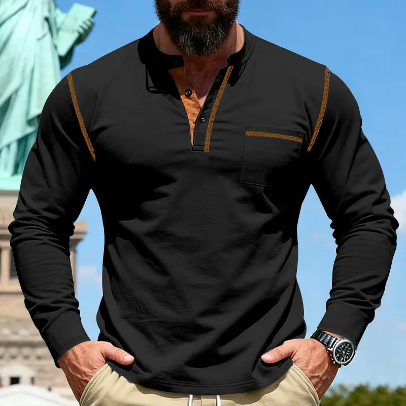 Maroon Long Sleeve Men's T-Shirt with Silver Chain — feature 35