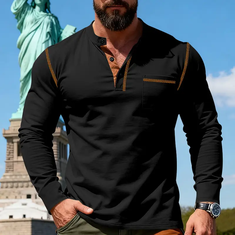 Maroon Long Sleeve Men's T-Shirt with Silver Chain — feature 36