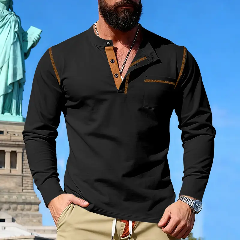 Maroon Long Sleeve Men's T-Shirt with Silver Chain — feature 37
