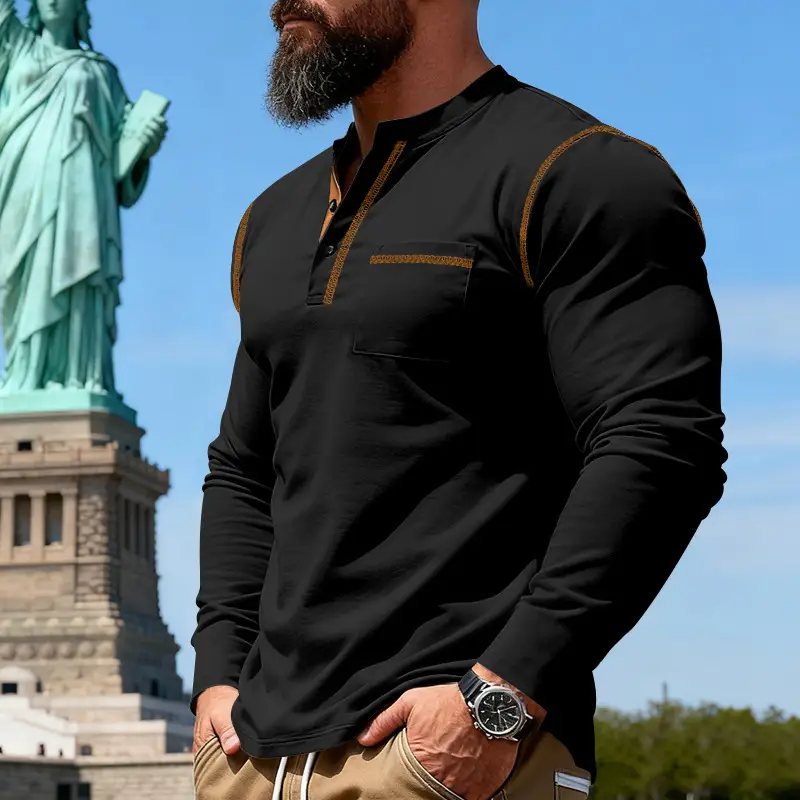 Maroon Long Sleeve Men's T-Shirt with Silver Chain — feature 38