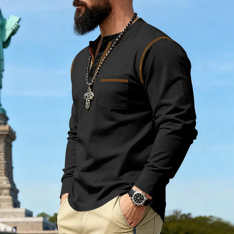 Maroon Long Sleeve Men's T-Shirt with Silver Chain — feature 39