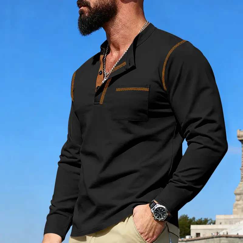 Maroon Long Sleeve Men's T-Shirt with Silver Chain — feature 40