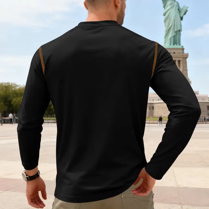 Maroon Long Sleeve Men's T-Shirt with Silver Chain — feature 41