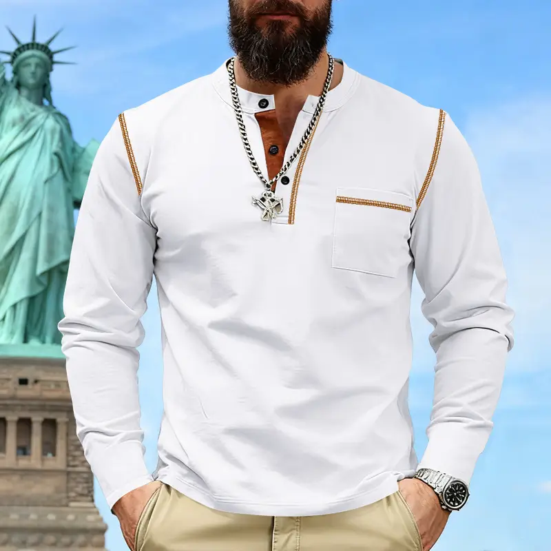 Maroon Long Sleeve Men's T-Shirt with Silver Chain — feature 5