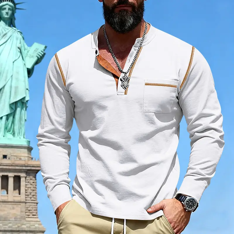 Maroon Long Sleeve Men's T-Shirt with Silver Chain — feature 6