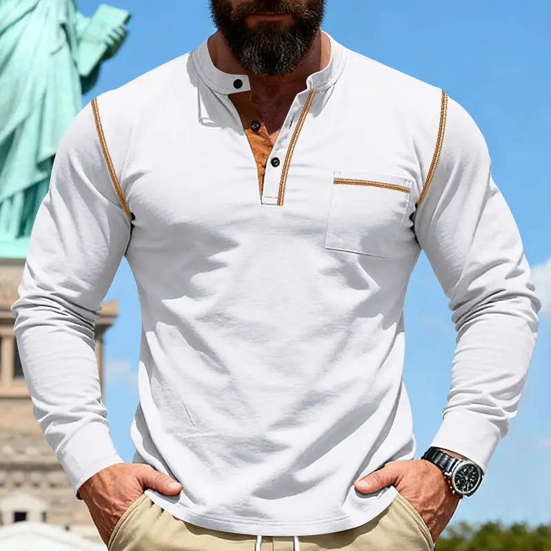 Maroon Long Sleeve Men's T-Shirt with Silver Chain — feature 7