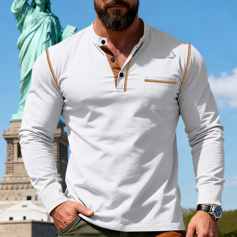 Maroon Long Sleeve Men's T-Shirt with Silver Chain — feature 8