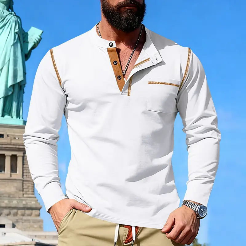 Maroon Long Sleeve Men's T-Shirt with Silver Chain — feature 9