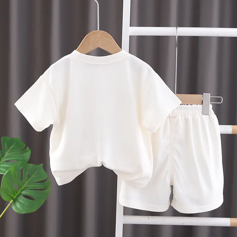Boys Cartoon T-Shirt Shorts Set White Green Round Neck Summer