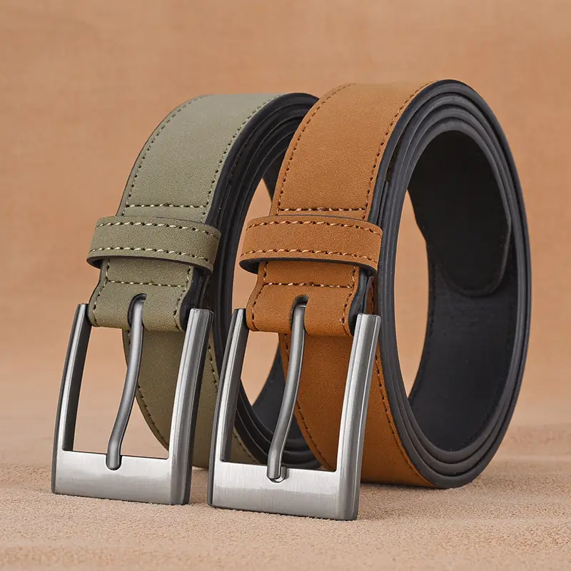 Men's Green Leather Belt with Silver Buckle - Image 4