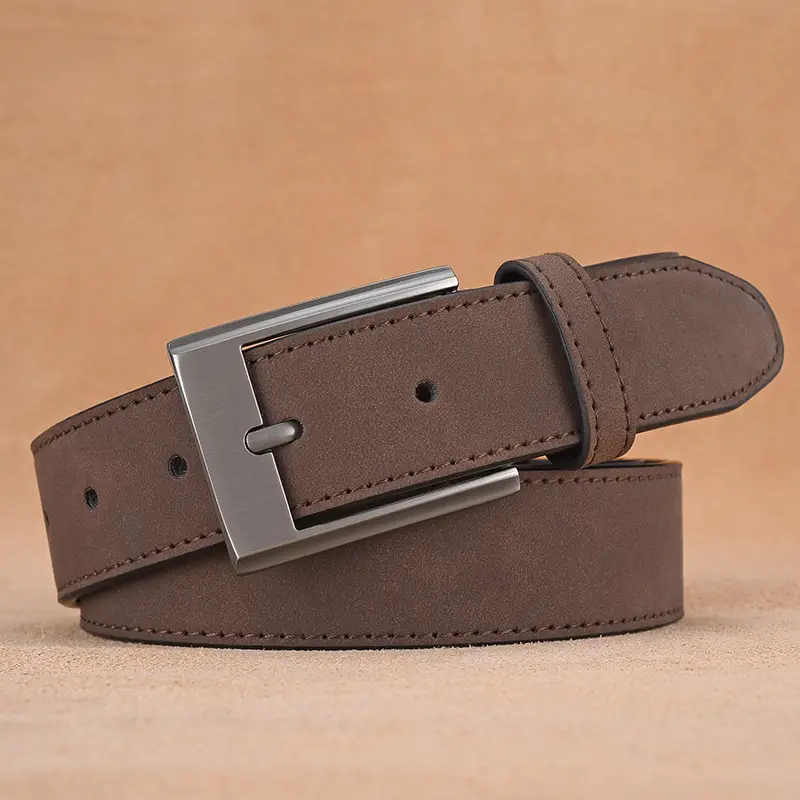 Men's Green Leather Belt with Silver Buckle - Image 5