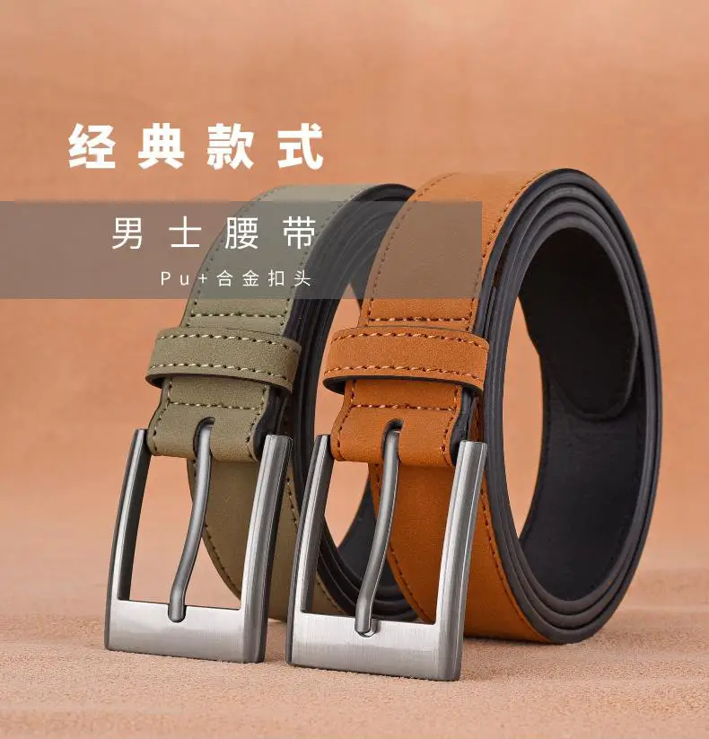 Men's Green Leather Belt with Silver Buckle — feature 1
