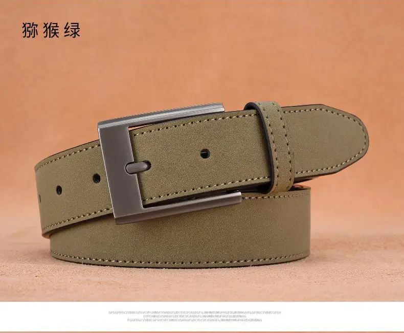 Men's Green Leather Belt with Silver Buckle — feature 6