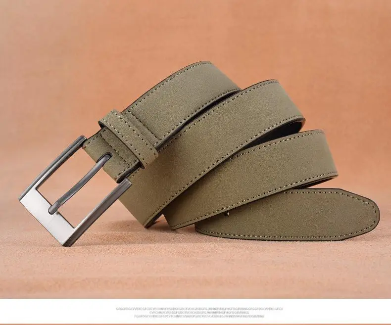Men's Green Leather Belt with Silver Buckle — feature 7