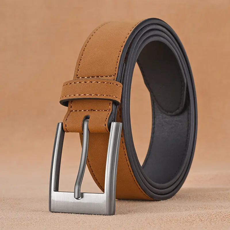 Men's Green Leather Belt with Silver Buckle - Image 3