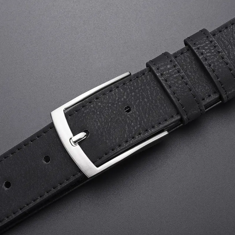Men's Black Leather Belt with Silver Buckle