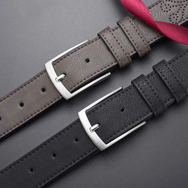 Men's Black Leather Belt with Silver Buckle
