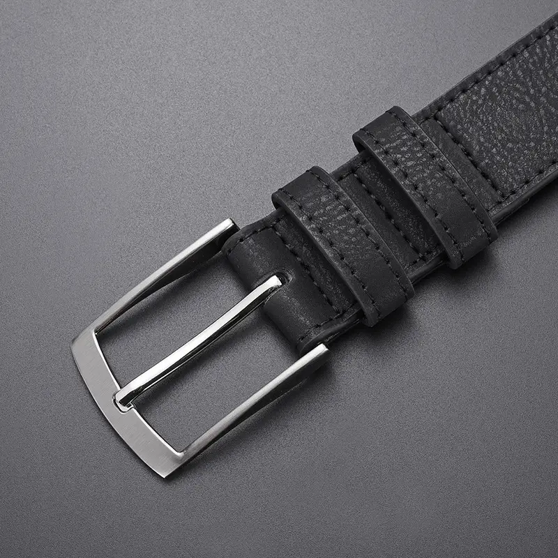 Men's Black Leather Belt with Silver Buckle