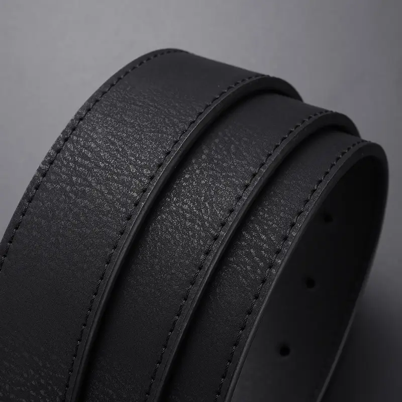 Men's Black Leather Belt with Silver Buckle