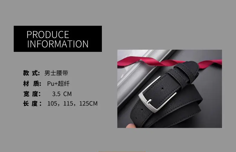 Men's Black Leather Belt with Silver Buckle — feature 2