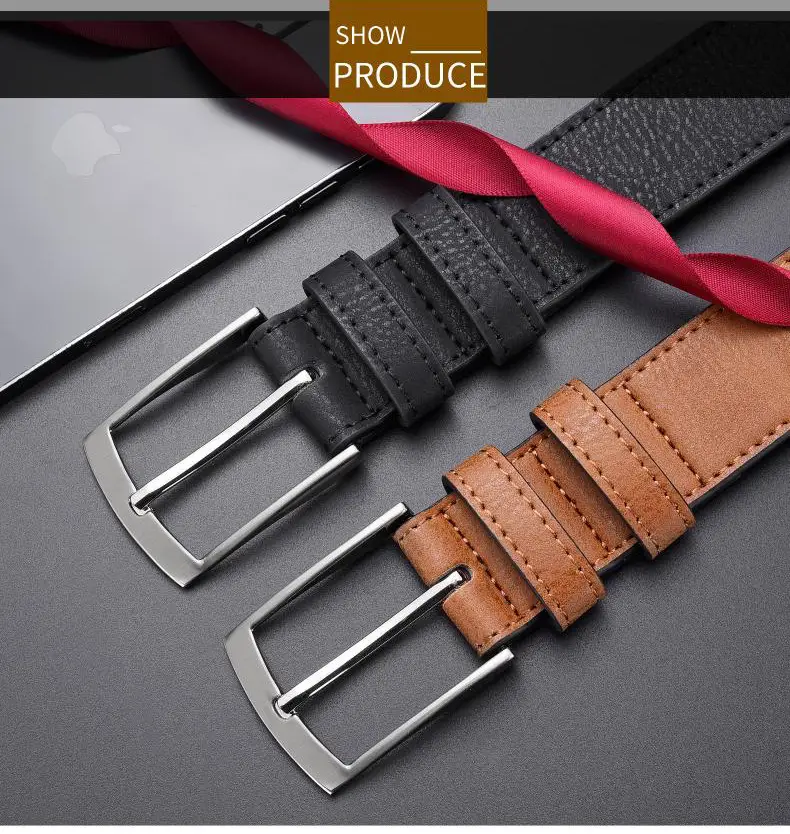 Men's Black Leather Belt with Silver Buckle — feature 3