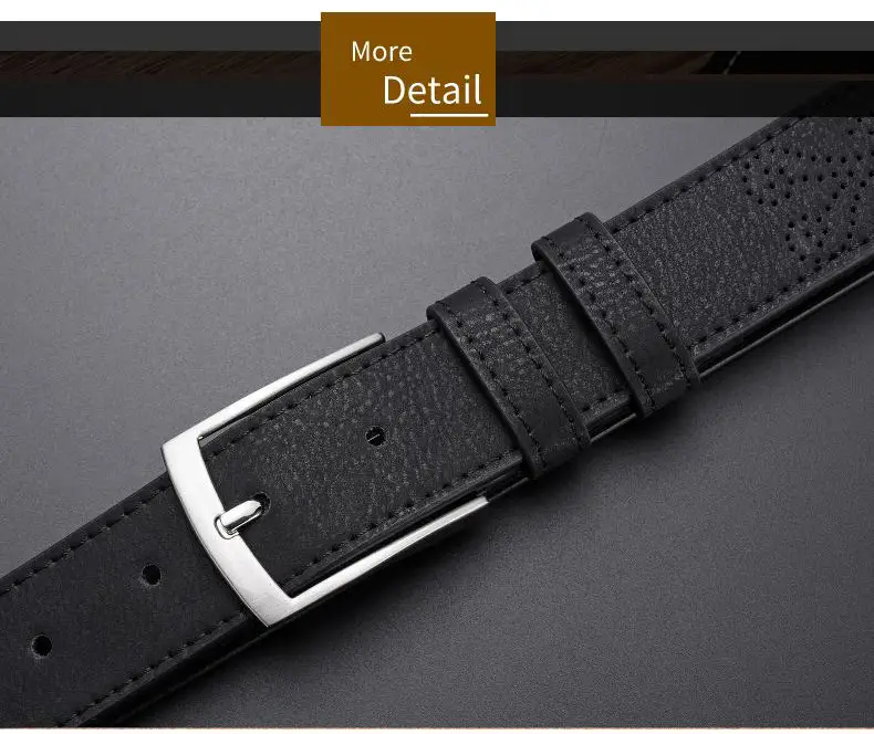 Men's Black Leather Belt with Silver Buckle — feature 7