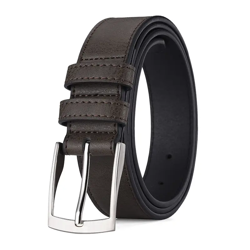 Men's Black Leather Belt with Silver Buckle